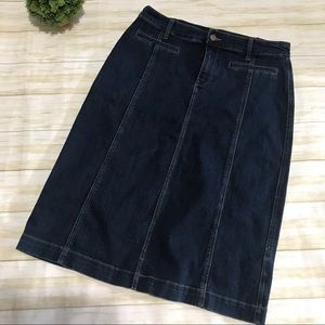 Christopher Banks Long Modest Dark Wash Stretch Denim Jean Skirt Women’s Size 8